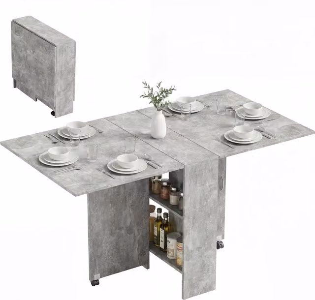 HOMCOM Grey Modern Folding Dining Table with Butterfly Drop Leaf, W: 80-140 cm