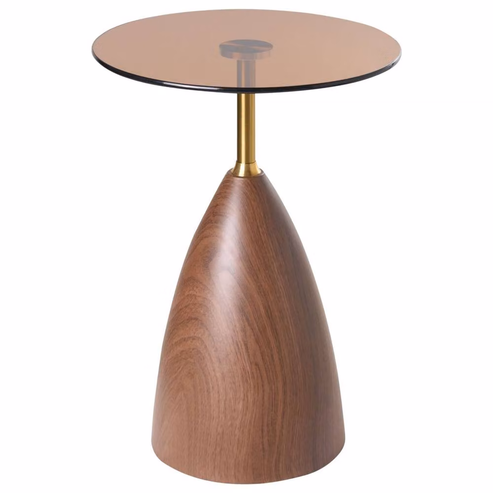 Wyld and Coco Round Side Table with Transparent Glass Top and Brown and Gold Metal Base – 2