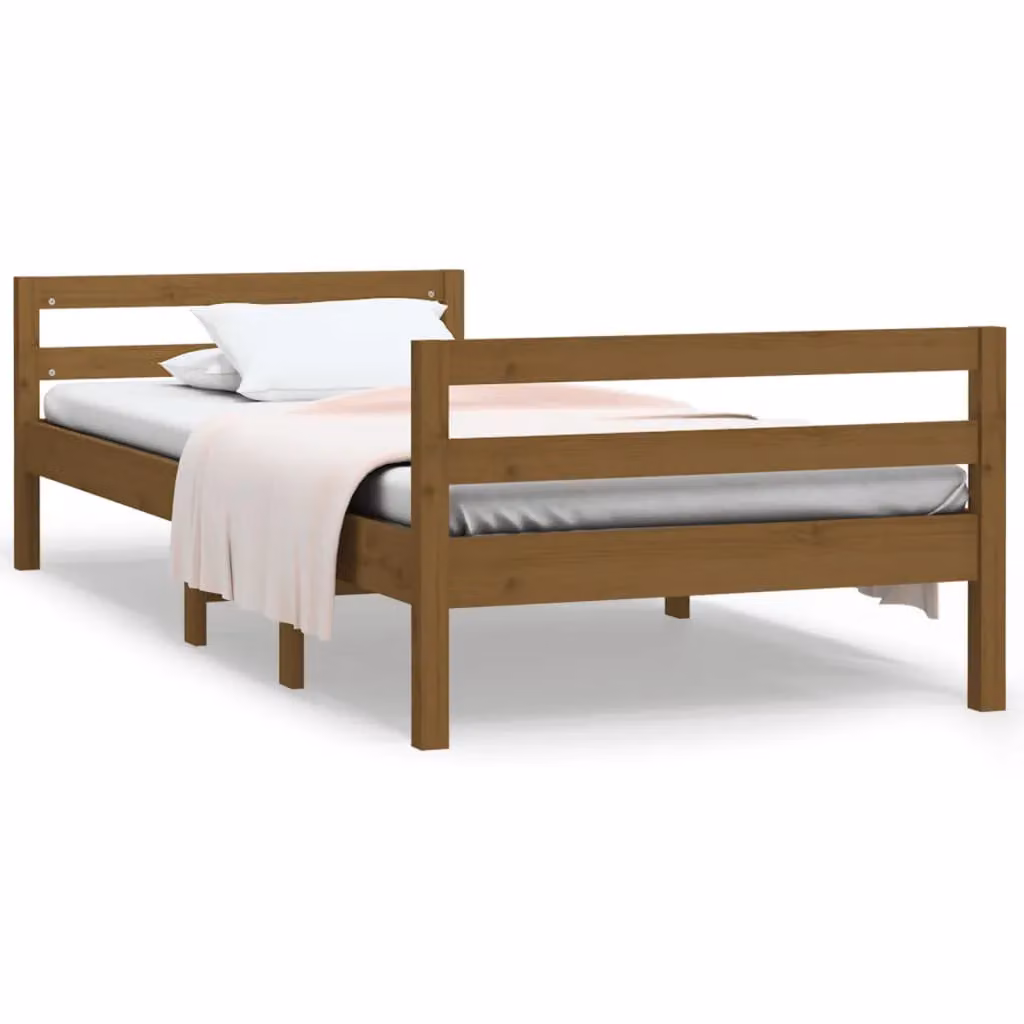 Berkfield Home Small Single Solid Wood Pine Bed Frame, Honey Brown, W: 75 cm, L: 190 cm – 2
