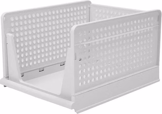 Kelvenix Stackable Wardrobe Organiser Shelf Rack, White, 36L
