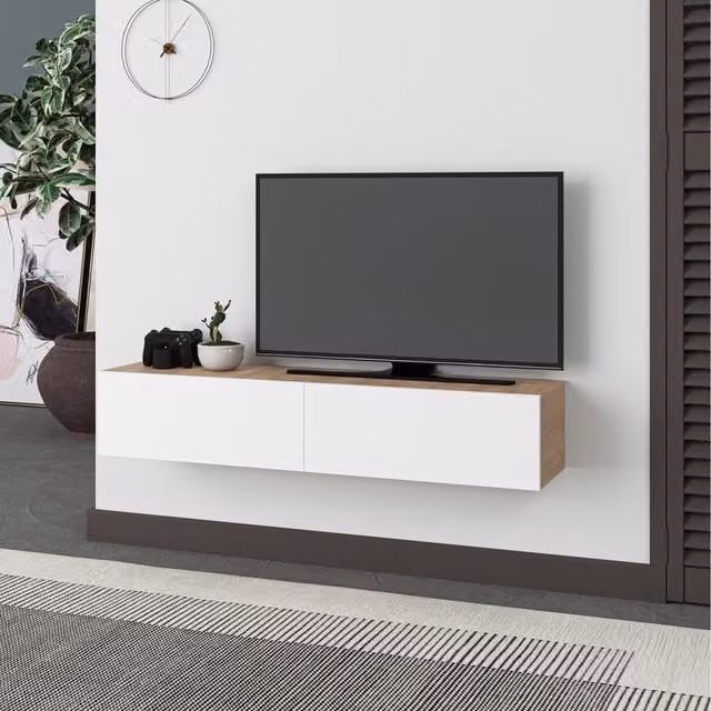 Decortie Francy Modern Wall Mounted TV Unit in Oak and White
