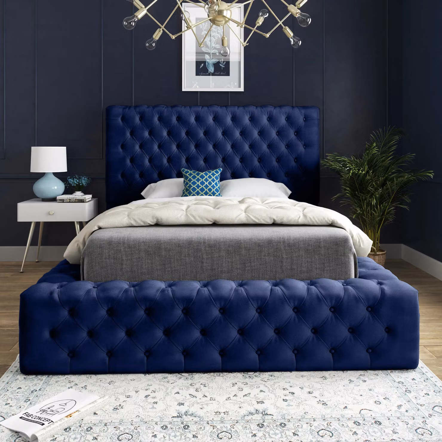 DS Living Cambridge Upholstered Blue Velvet Bed Frame, W/D/H: 200 x 200 x 183 cm – 3