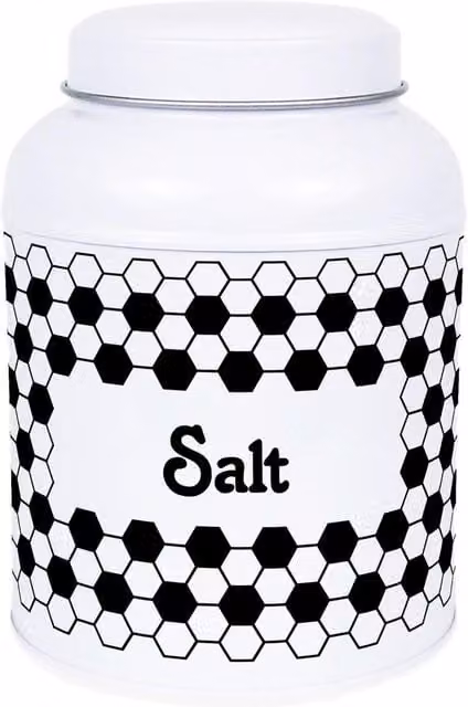 Purely Home Hexagon Tiles Snacks Canister with Domed Lid, Geometric Metal Kitchen Storage Jar, Salt, 110g, Black and White