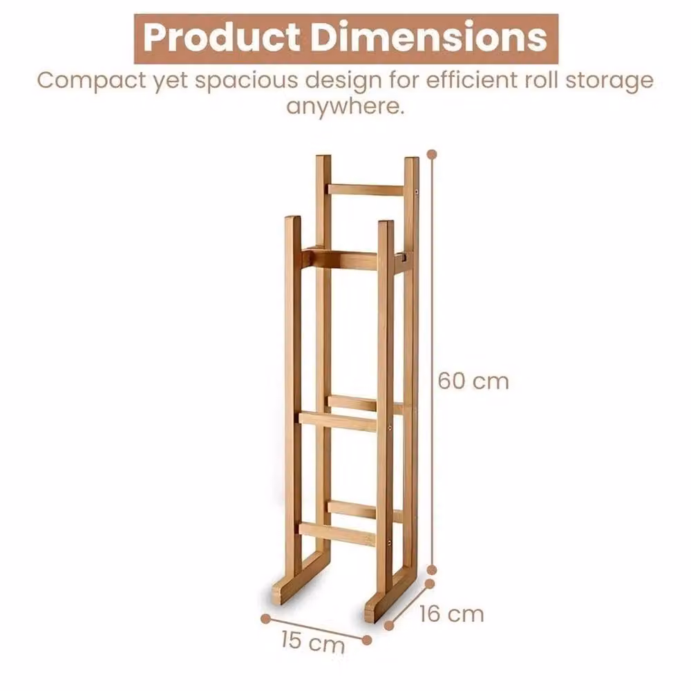 EONLION Free Standing Bamboo Toilet Roll Storage Holder in Brown – 2