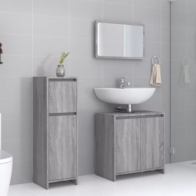 Berkfield Home 3 Piece Modern Grey Bathroom Furniture Set