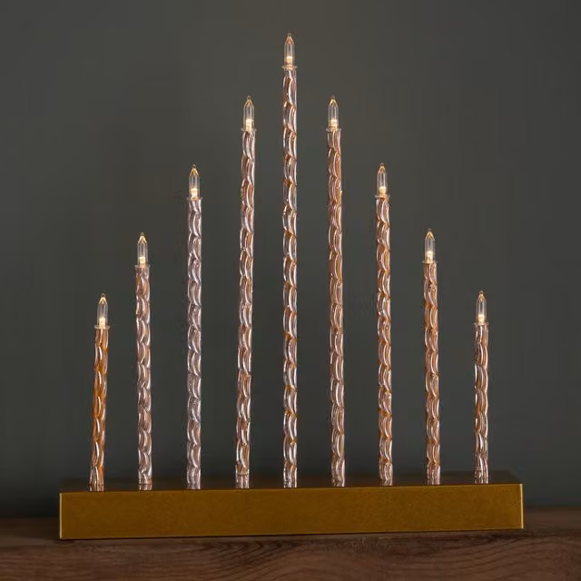 Samuel Alexander Gold Metal Christmas Bridge Tabletop Candle Holder with 9 White LEDs, Height: 26 cm