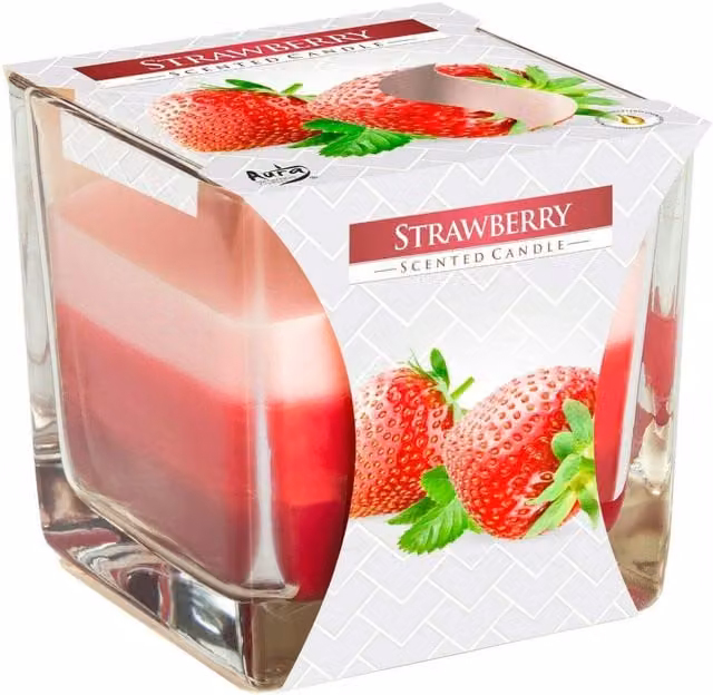 SolaDirect Strawberry Scented Fruity Candle in a Red Multicolour Glass Jar, W/D/H: 8.0 x 8.0 x 32.0 cm