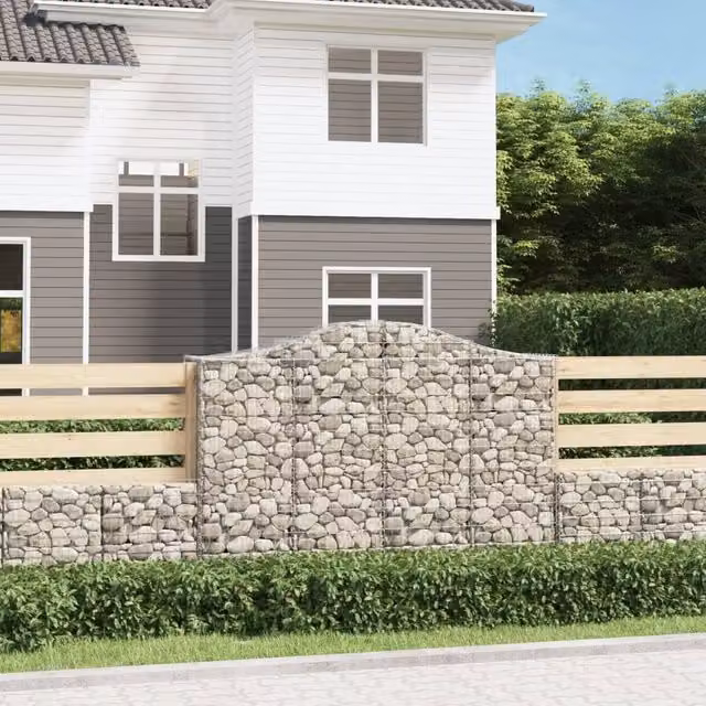 Berkfield Home Arched Gabion Baskets, 2 Piece Set, Silver Galvanised Steel, W: 200 cm, D: 50 cm, H: 140-160 cm