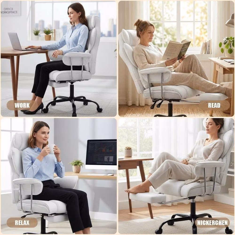 NESTLUNE White Heavy Duty Executive High Back Office Chair with Headrest and Armrests – 3