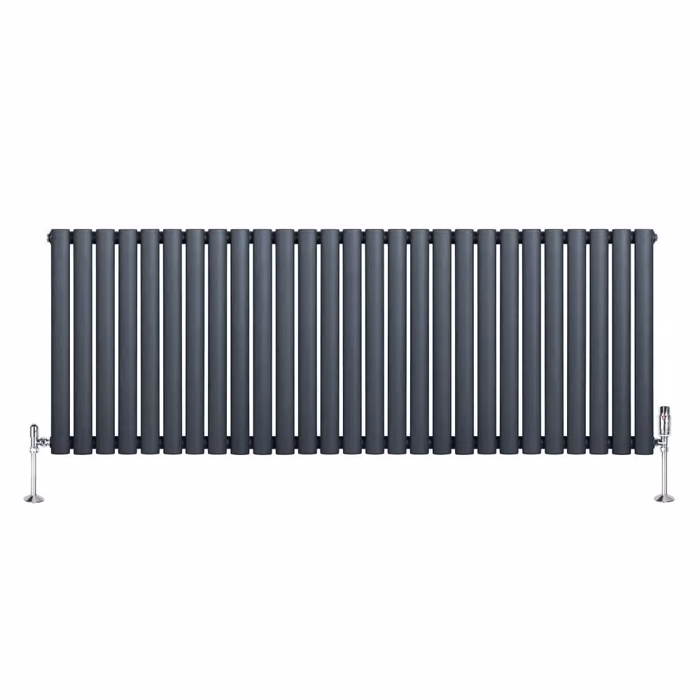 Monstershop Oval Single Column Steel Radiator and Valves with Thermostat Head, Anthracite Grey, H: 162 cm, W: 60 cm – 2