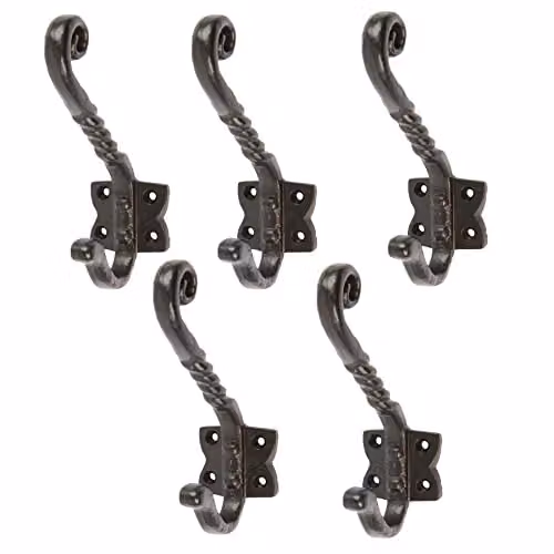 Hammer and Tongs Twisted Scroll Iron Wall Hook, Matt Black, Pack of 5, H 125mm x W 40mm – 2