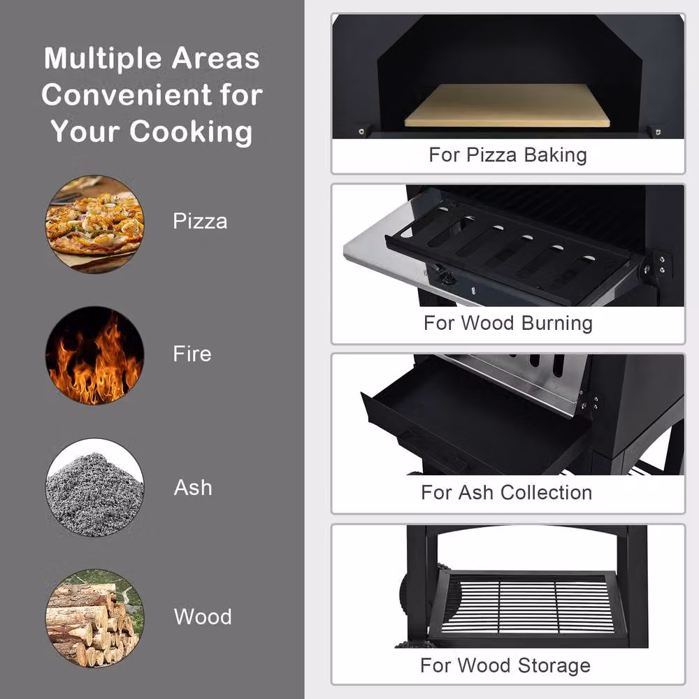 Costway Portable Wood-fired Outdoor Pizza Oven and Patio Grill in Black – 3