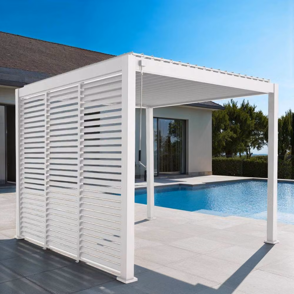 sweeek Aluminium Louvered Pergola with 3 x 100cm Louver Panels, White, W: 301 cm, D: 301 cm, H: 250 cm – 3