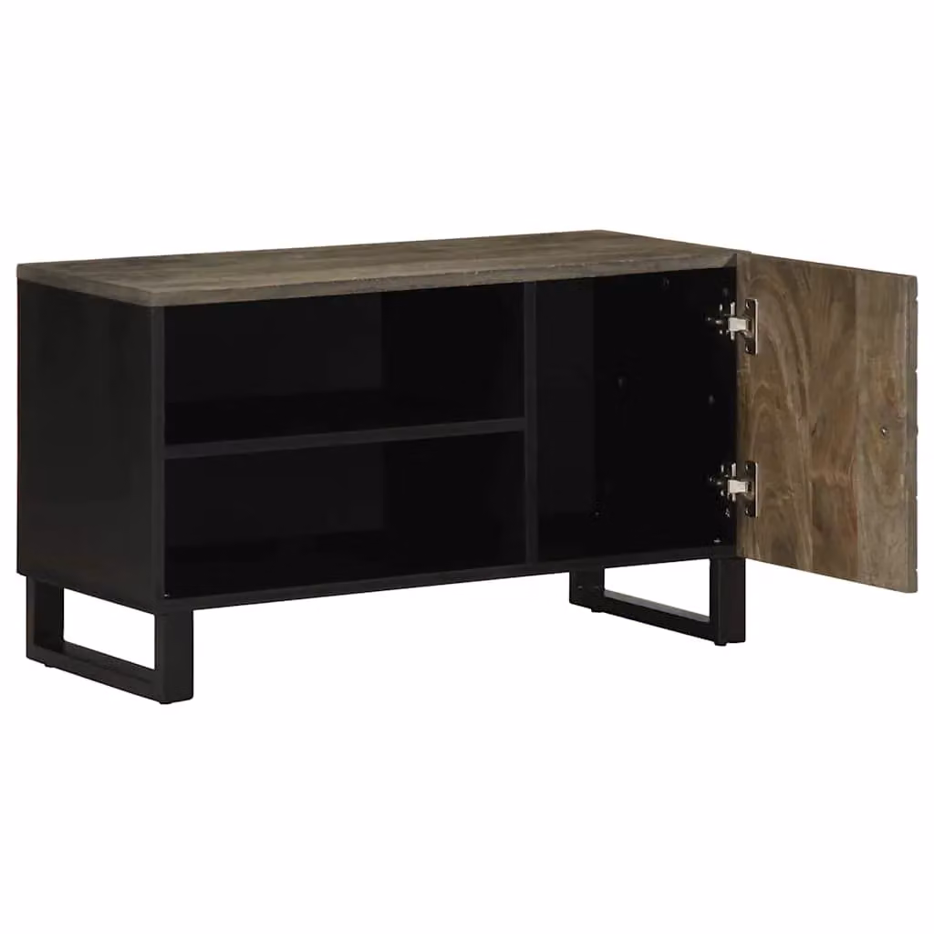 Berkfield Home Black Mango Wood TV Cabinet W: 80 cm, D: 33 cm, H: 46 cm – 2
