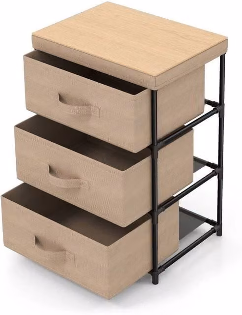 KORVIXA 3-Tier Chest of Drawers and Nightstand Organizer in Beige – 1