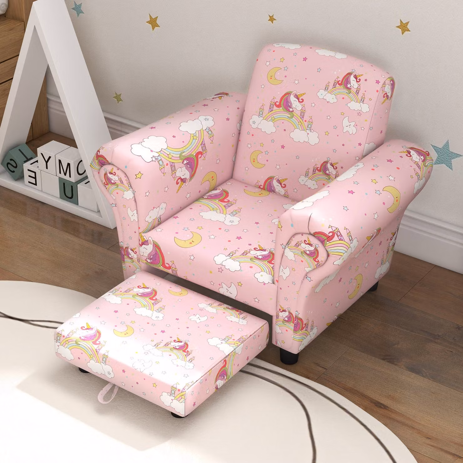 AIYAPLAY 2 Piece Kids Sofa Set with Unicorn Design and Wooden Frame, Pink – 2
