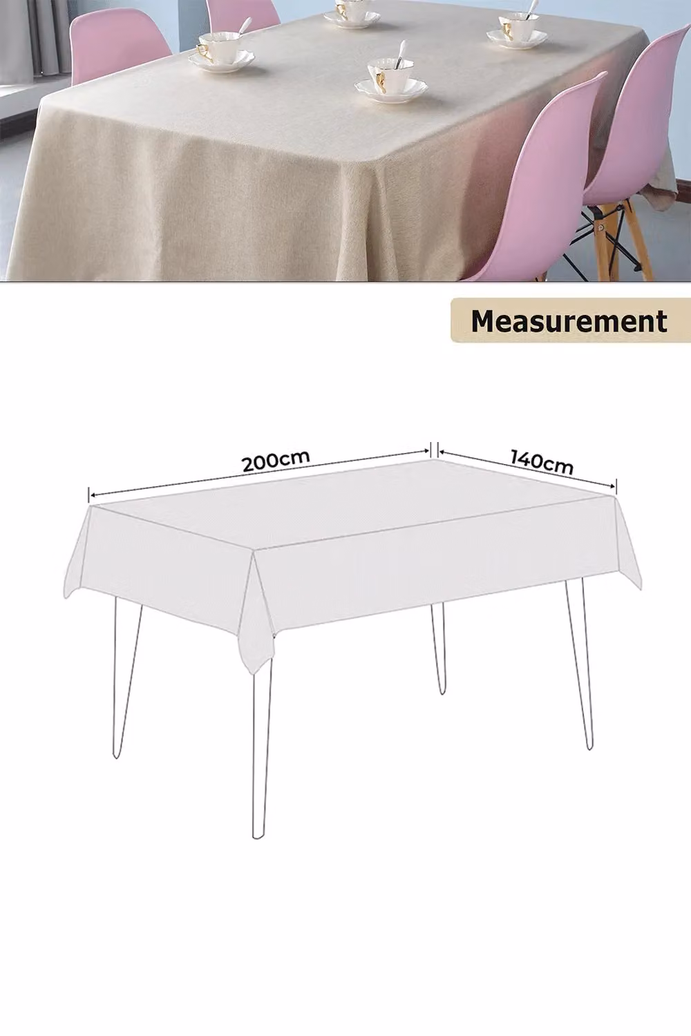 Neel Blue Beige Rectangular Tablecloth, Plain Polyester and Linen Blend, W: 140 cm, L: 200 cm – 2