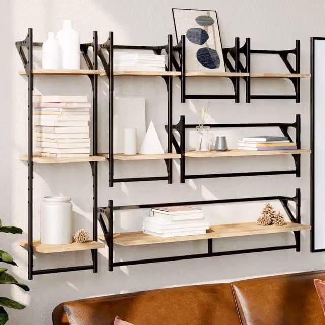 Berkfield Home 6 Piece Wall Shelf Set with Hanging Rods in Sonoma Oak Brown – 1
