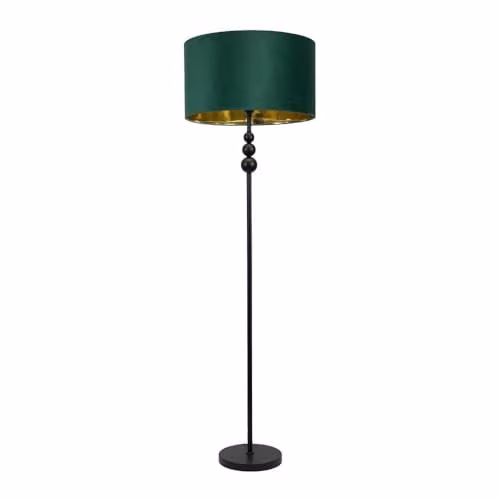 ValueLights Marissa Black Stacked Ball Floor Lamp with Green Velvet and Gold Inner Shade – 1