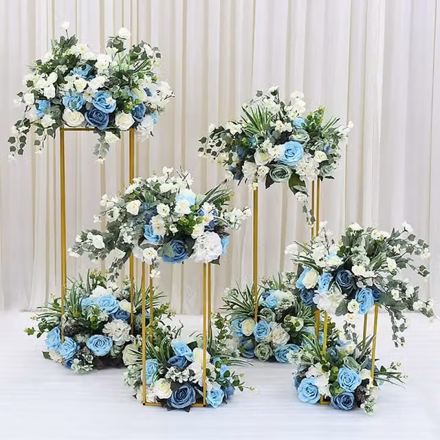 Livingandhome Gold Rectangular Metal Tabletop Floral Stand for Wedding, Birthday and Party Decor, Height: 100 cm