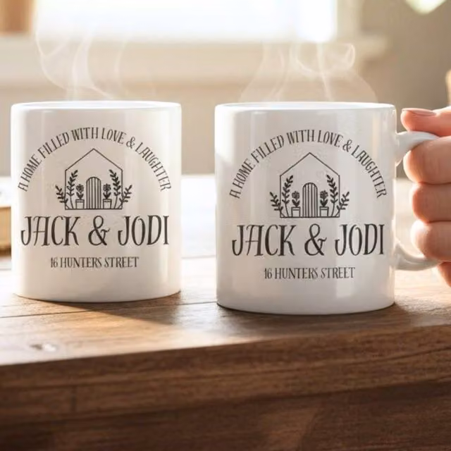 Aye Do Gifts Personalised Little New Home Mug Gift Set for Couples in White with Floral Design – 1