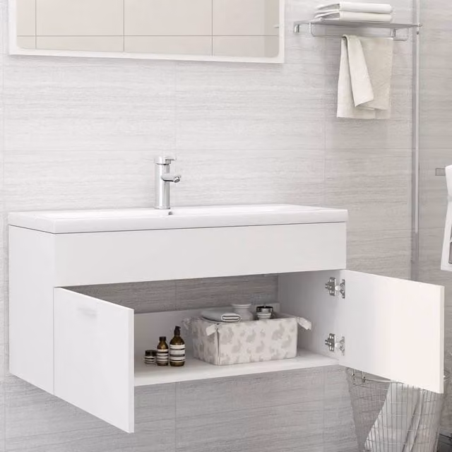 Berkfield Home White Wall Mounted Sink Cabinet with Hinged Doors and Internal Shelves, W/D/H: 100 x 38.5 x 46 cm