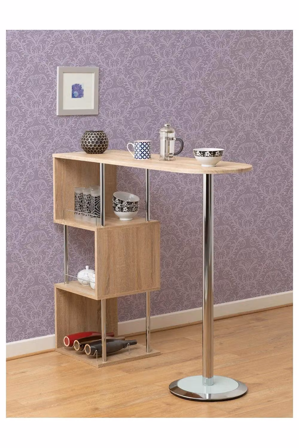 Seconique Charisma Modern Home Bar Table in Oak and Chrome, W: 120 cm, D: 40 cm, H: 104.5 cm – 2