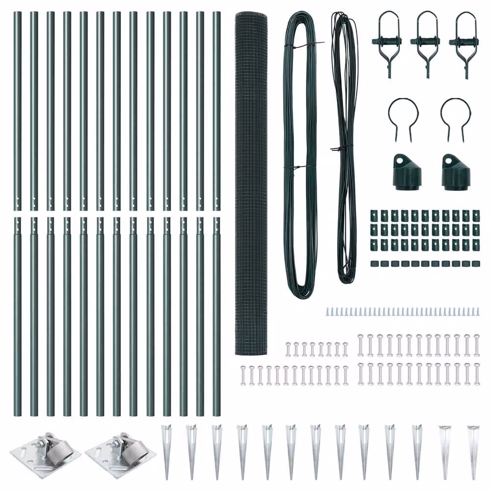 Berkfield Home Green PVC Coated Steel Welded Wire Fence with 13 Round Spike Posts, W: 25 m, H: 1.5 m – 3