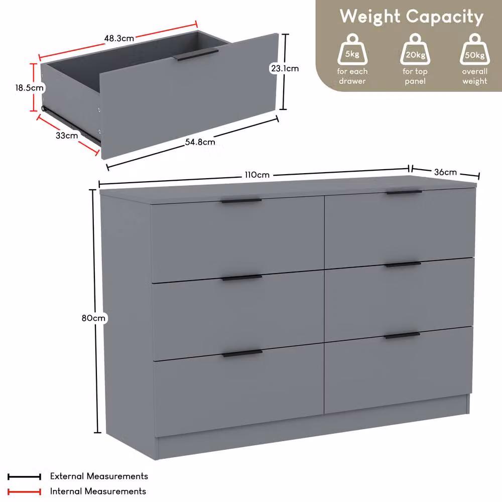 Vida Designs Trega 6 Drawer Chest of Drawers in Grey – 2