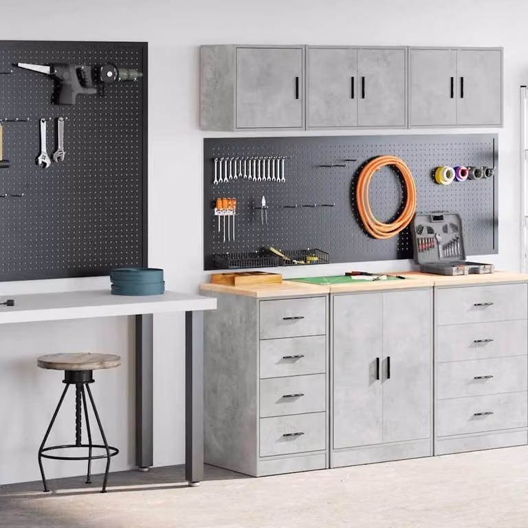 Berkfield Home Set of 2 Wall Mounted Garage Cabinets in Concrete Grey Engineered Wood