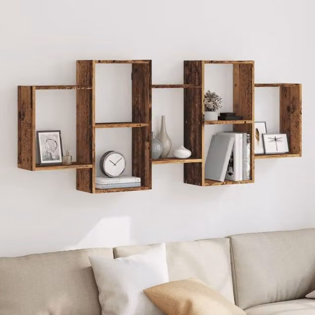 Berkfield Home Old Wood Wall Shelf in Brown, W/D/H: 159 x 18 x 65 cm
