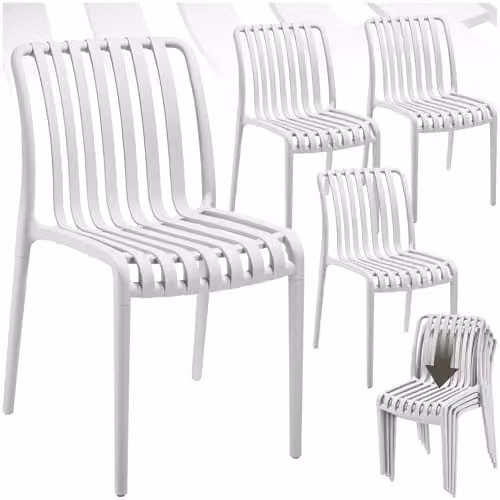 tectake Set of 4 Alcudia Garden Chairs in Slatted Design, Stackable and Weather-Resistant Plastic, Beige/White – 1