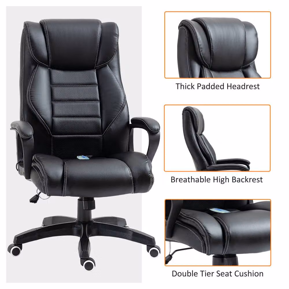 STILVORA Modern Black Synthetic Leather Office Chair with Headrest, Armrests and Swivel Function – 7