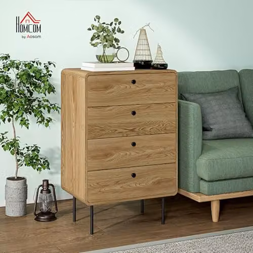 HOMCOM 4 Drawer Bedroom Chest of Drawers in Brown, W/D/H: 60 x 39 x 91.5 cm – 2