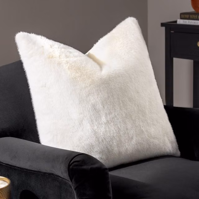 Paoletti Stanza Faux Fur Square Cushion in Beige and White, W/D/H: 55 x 55 x 55 cm – 2
