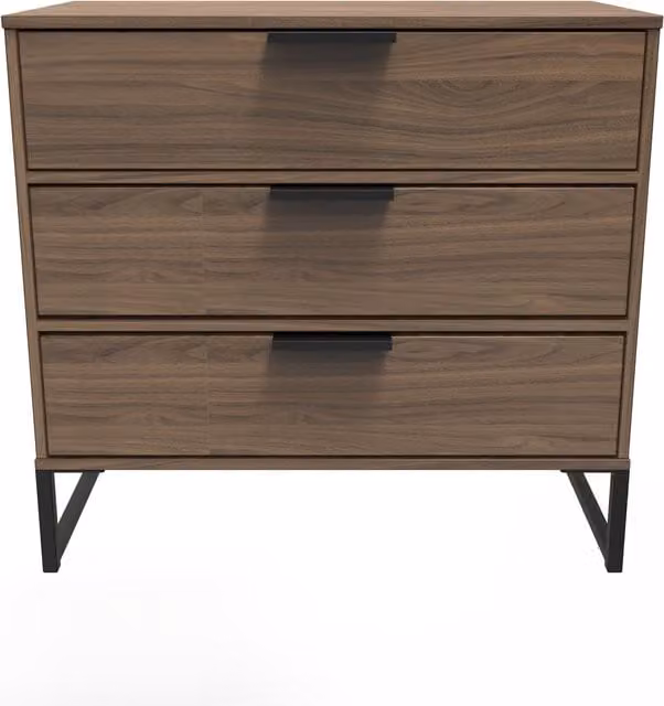 Ready Assembled 2 U Tamworth 3 Drawer Chest in Walnut and Gold