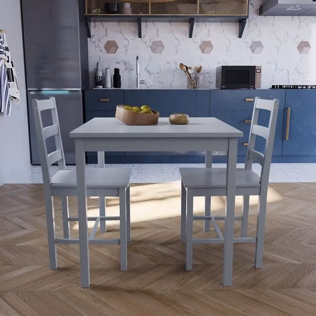 Vida Designs Yorkshire Rustic Pine Dining Set in Grey with Rectangular Table and 2 Chairs