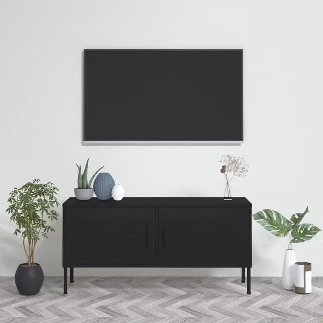 Berkfield Home Black Metal TV Cabinet with Grommet W/D/H: 105 x 35 x 50 cm – 1