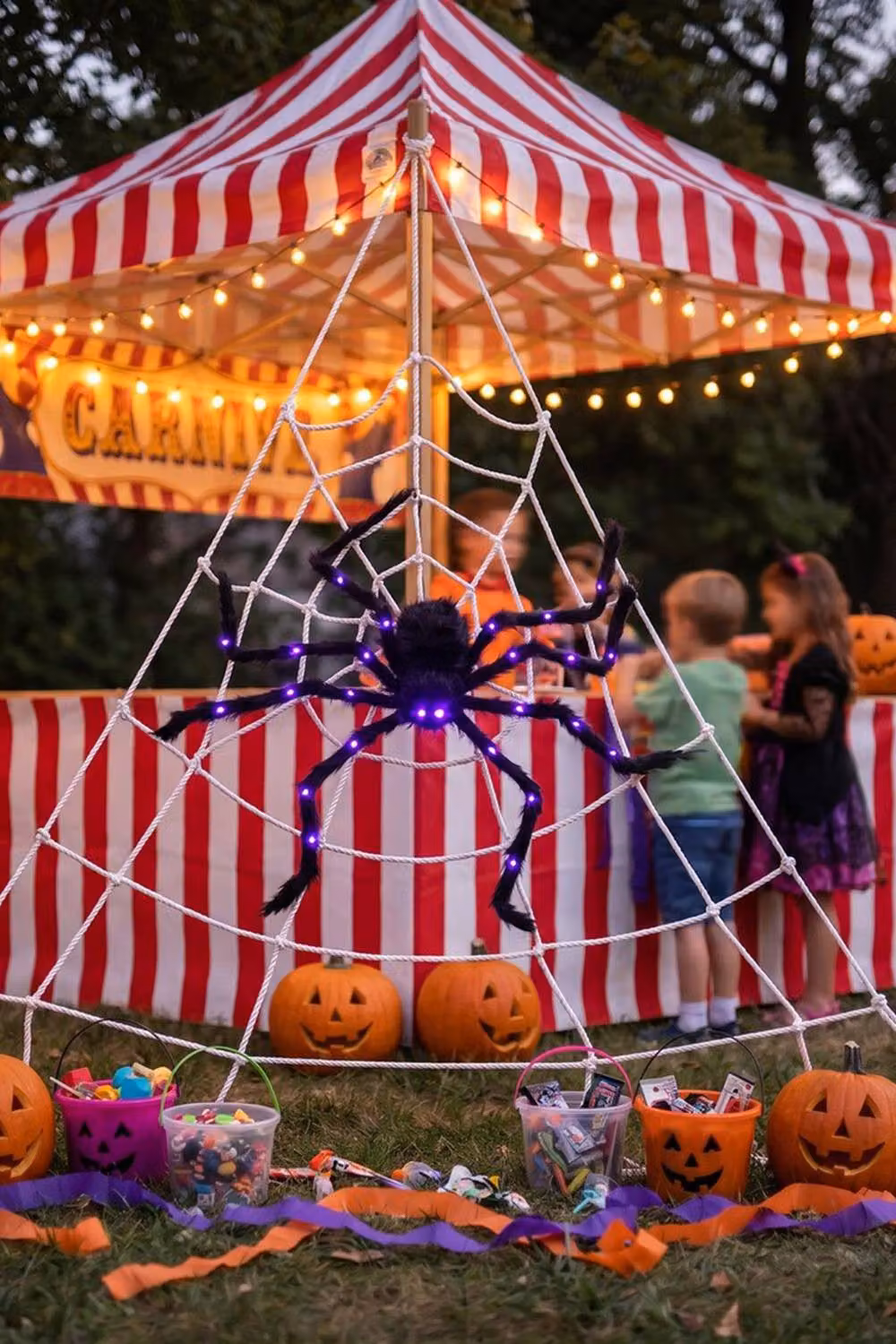Living and Home Halloween Light-up Giant Spider and Web Decorations in Black and Purple – 2