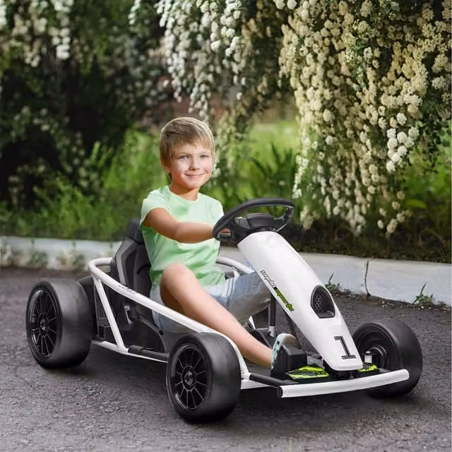 HOMCOM Drifting Electric Go Kart with Slow Start and Music in White