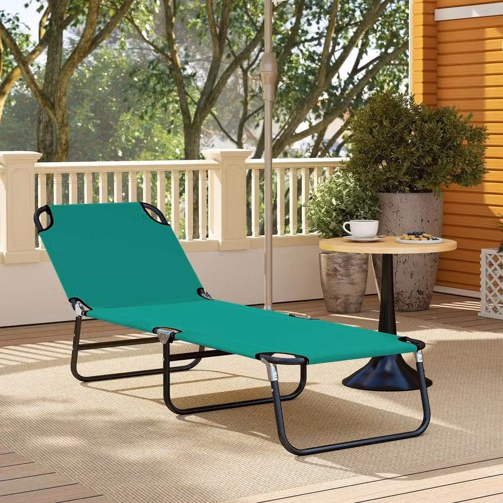 FORGEVIO Portable Folding Sun Lounger with 5-Position Adjustable Backrest and Headrest in Green – 5