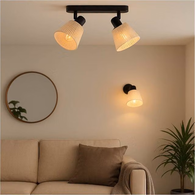 Loops Modern Black Metal Double Ceiling Light with Replaceable E14 Bulbs