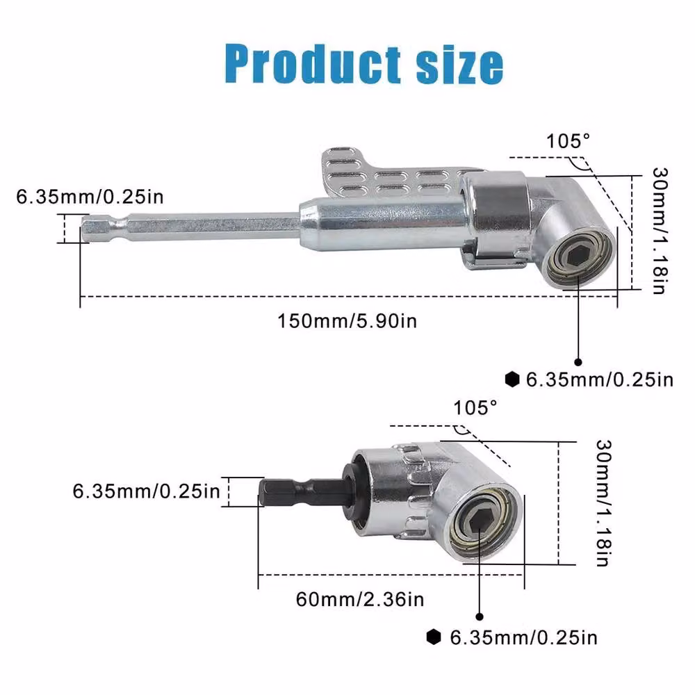 SPETLEK 2-Pack 90 Degree Right Angle Drill Adapter Bit Holder in Silver Steel – 2