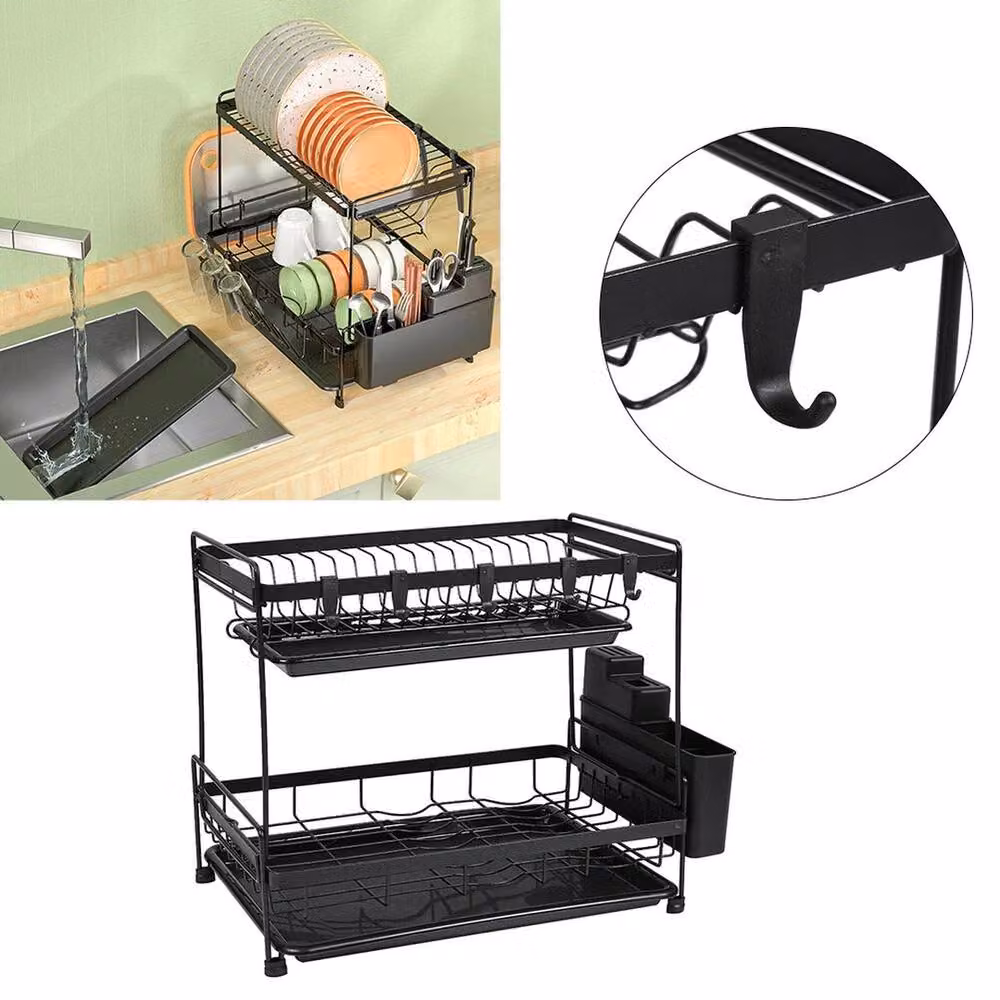 EONLION 2 Tier Black Metal Wire Kitchen Dish Rack – 3