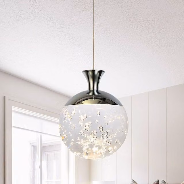 Garwarm 1 LED Single Pendant Light in Chrome with Transparent Glass Sphere – 1