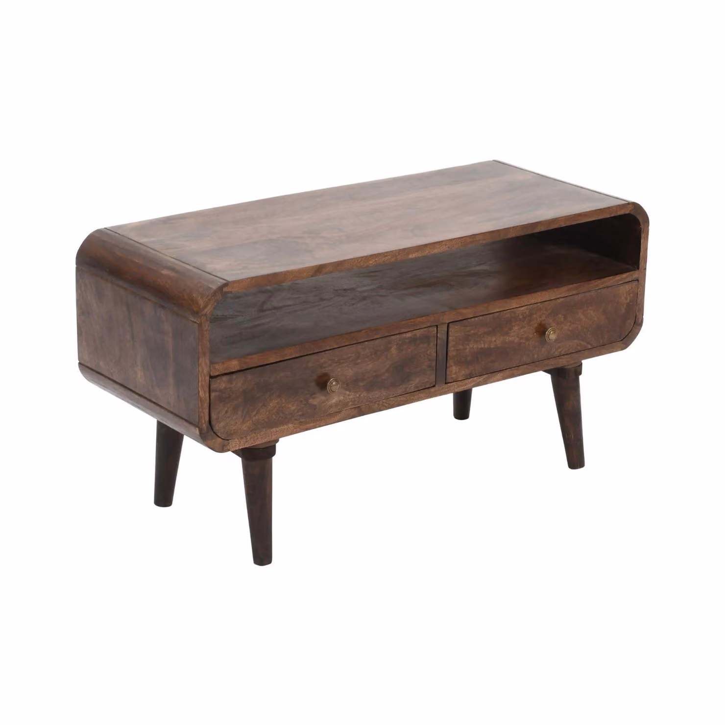 IH Design Malena Dark Mango Wood TV Stand with 2 Drawers in Dark Brown, W/D/H: 90 x 35 x 47 cm – 2