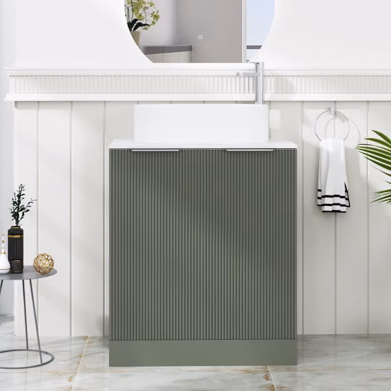 Royal Bathrooms Evora Sage Green Fluted Floor Standing 2 Door Vanity Unit with Peak Basin W: 70 cm