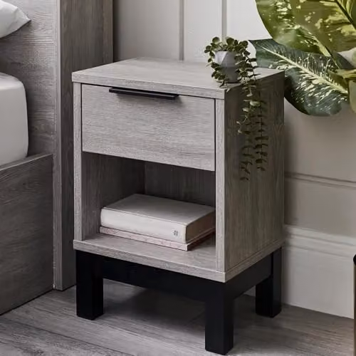 Julian Bowen Bali 1 Drawer Bedside Table in Grey Oak, W: 50 cm, D: 35 cm, H: 26 cm – 1