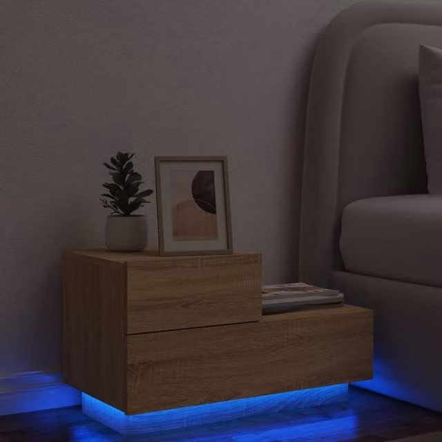 Berkfield Home Bedside Cabinet with Integrated LED Lights in Sonoma Oak Brown, W/D/H: 70 x 36 x 40.5 cm – 1