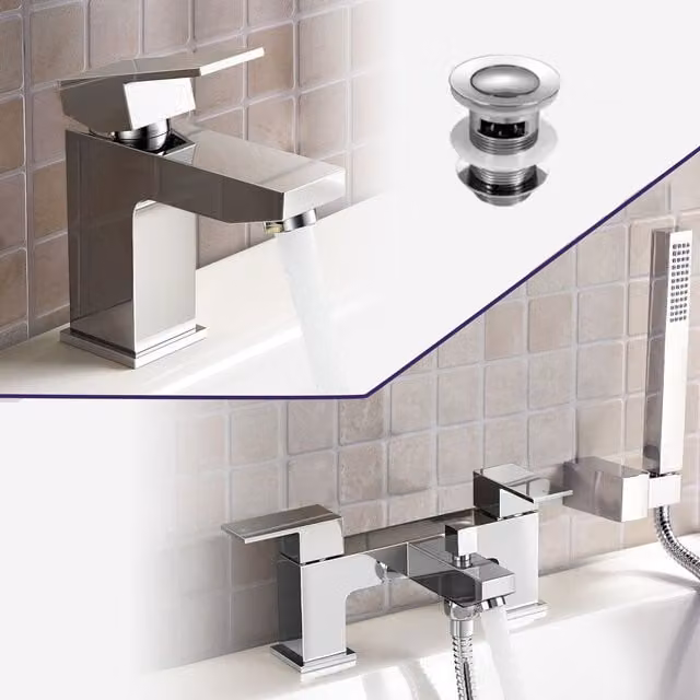 Nes Home Polished Chrome Basin Mixer Tap with Pop-Up Waste in Silver – 1